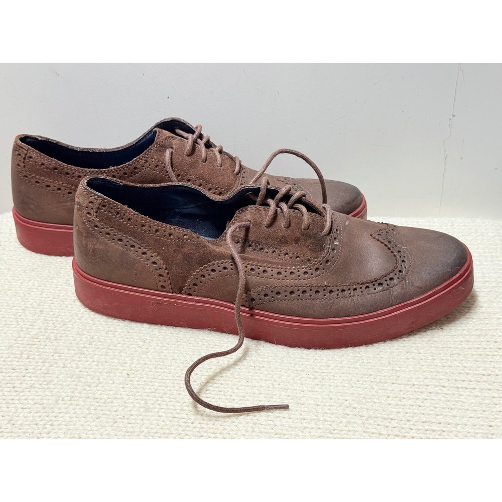 Cole Haan Mens Wingtip Oxford‎ Dress Shoes Brown Red Sole Size 11.5M Suede